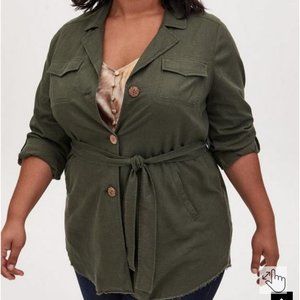 Torrid size 2 Olive Green Linen Self Tie Anorak